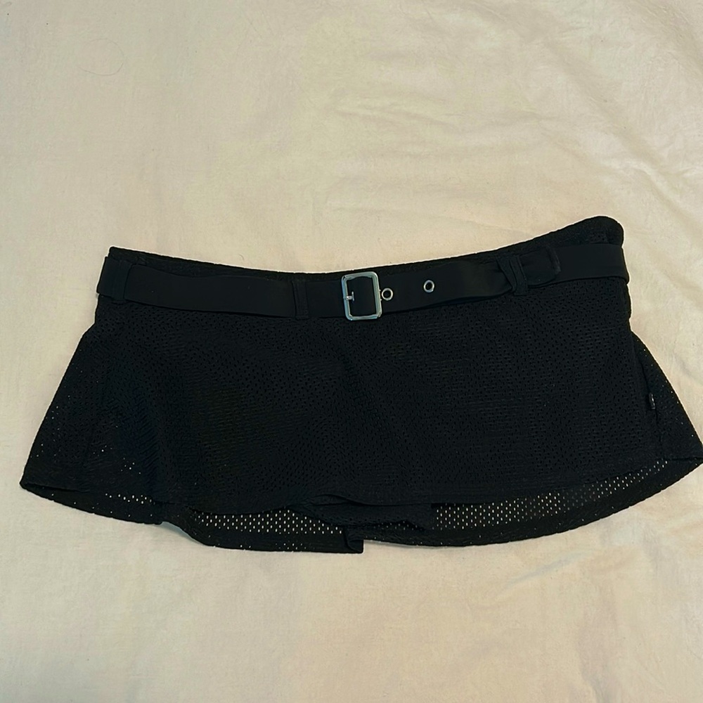 Black Swim Bottom With Mesh Skirt and Belt